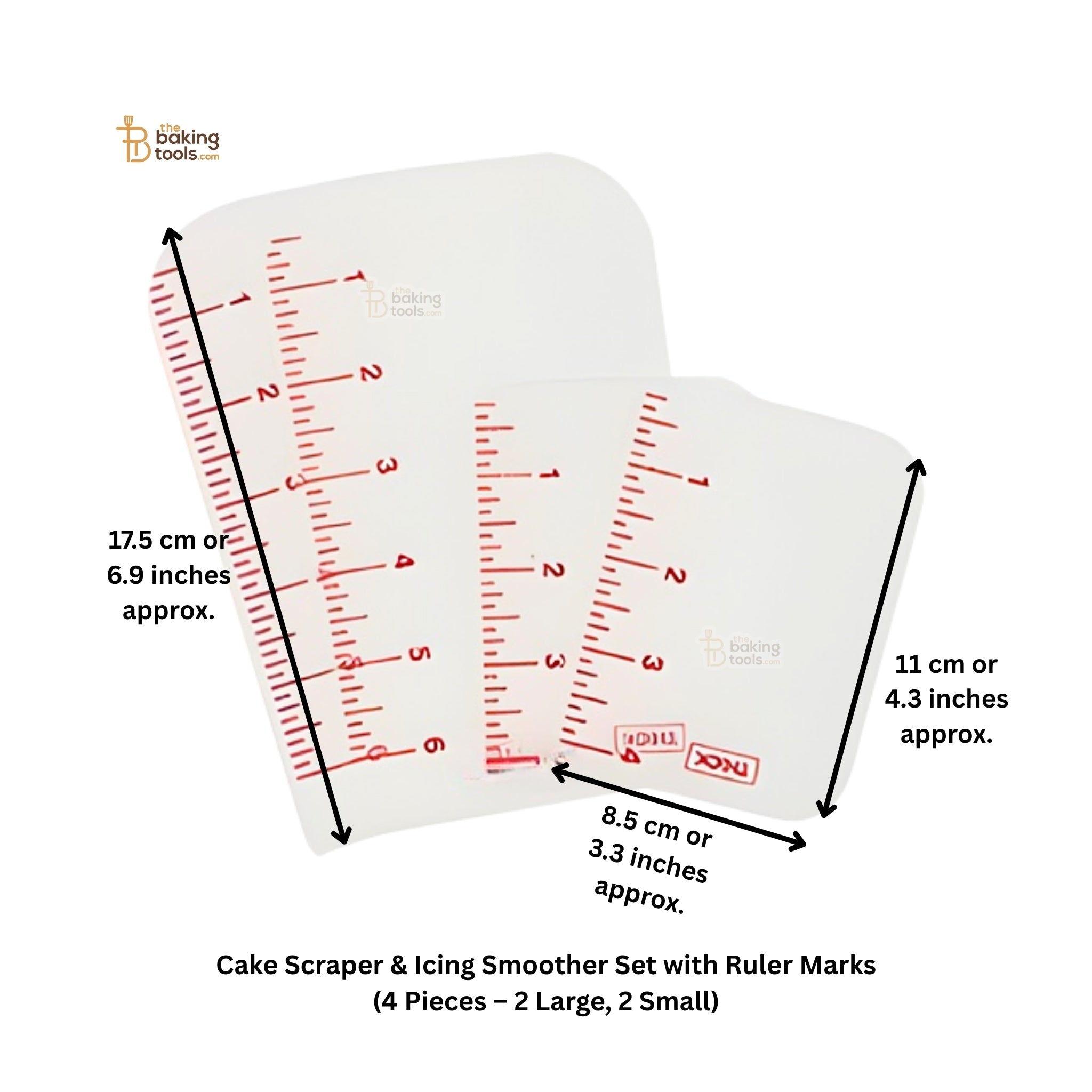 Cake Scraper & Icing Smoother Set with Ruler Marks (4 Pieces – 2 Large, 2 Small)